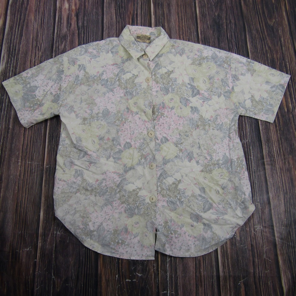 Denim Republic Floral Button Down Shirt Womens L Multi Short Sleeve Vintage